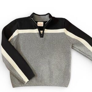 Hanna Andersson Boys Size 130 (8) Black Gray White Quarter Zip Striped Sweater